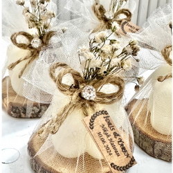 Jüt İp ve Tül Süslemeli Ahşap & Mum Hediyelik