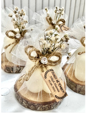 Jüt İp ve Tül Süslemeli Ahşap & Mum Hediyelik