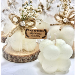 Jüt İp ve Tül Süslemeli Ahşap & Mum Hediyelik