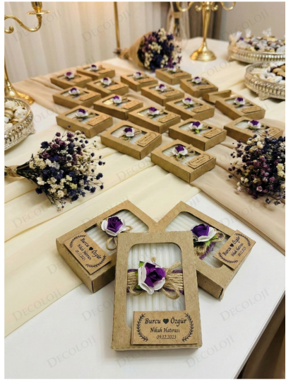 Nikah Şekeri - Jüt İp ve Çiçek Süslemeli Kokulu Sabun Hediyelik