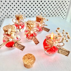 Alyans Baskılı Cam Şişe & Kırmızı Jel Mum Hediyelik