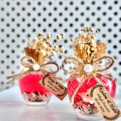 Alyans Baskılı Cam Şişe & Kırmızı Jel Mum Hediyelik