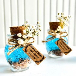 Alyans Baskılı Cam Şişe & Mavi Jel Mum Hediyelik