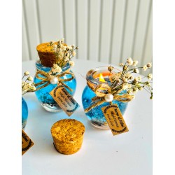 Alyans Baskılı Cam Şişe & Mavi Jel Mum Hediyelik Alyans Baskılı Cam Şişe & Mavi Jel Mum Hediyelik