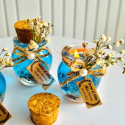 Alyans Baskılı Cam Şişe & Mavi Jel Mum Hediyelik