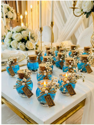 Alyans Baskılı Cam Şişe & Mavi Jel Mum Hediyelik