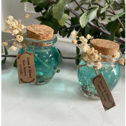 Alyans Baskılı Cam Şişe & Yeşil Jel Mum Hediyelik