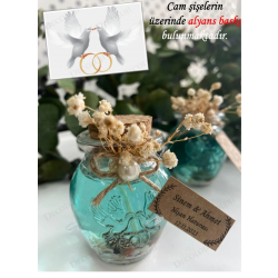 Alyans Baskılı Cam Şişe & Yeşil Jel Mum Hediyelik Alyans Baskılı Cam Şişe & Yeşil Jel Mum Hediyelik