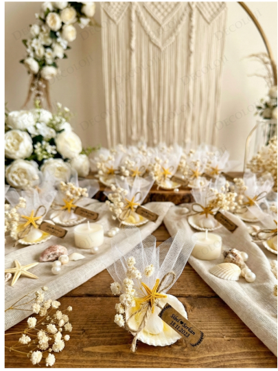 Nikah Şekeri - Jüt İp Süslemeli Doğal İstiridye & Şeker Hediyelik