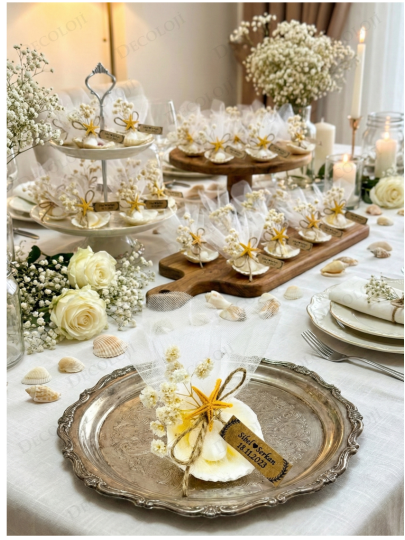 Nikah Şekeri - Jüt İp Süslemeli Doğal İstiridye & Şeker Hediyelik