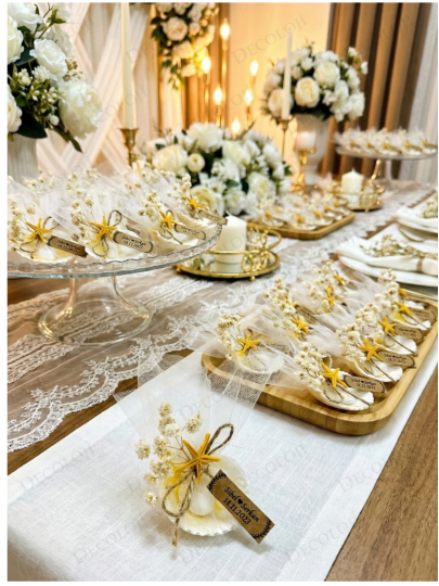 Nikah Şekeri - Jüt İp Süslemeli Doğal İstiridye & Şeker Hediyelik