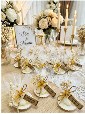 Jüt İp Süslemeli Doğal İstiridye & Şeker Hediyelik