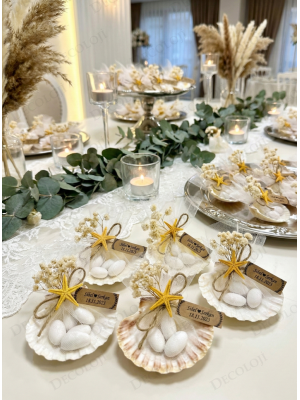 Jüt İp Süslemeli Doğal İstiridye & Şeker Hediyelik