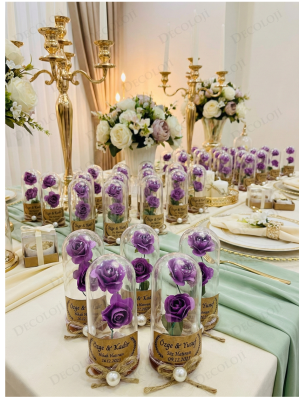 Jüt İp Süslemeli Mor Çiçek & Fanus Hediyelik