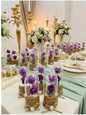 Jüt İp Süslemeli Mor Çiçek & Fanus Hediyelik