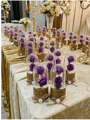 Jüt İp Süslemeli Mor Çiçek & Fanus Hediyelik