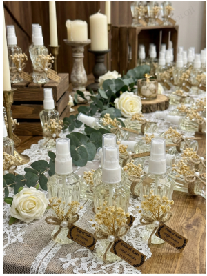 Jüt İp Süslemeli Mika Şişe Şeffaf Kolonya Hediyelik