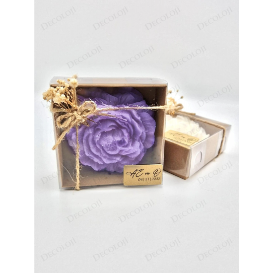 Nikah Şekeri - Jüt İp Süslemeli Mor Şakayık Mum Hediyelik