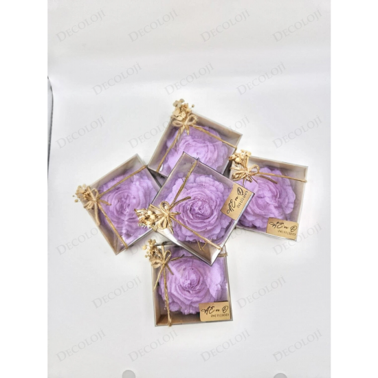 Nikah Şekeri - Jüt İp Süslemeli Mor Şakayık Mum Hediyelik