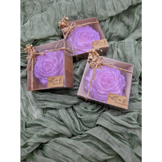 Nikah Şekeri - Jüt İp Süslemeli Mor Şakayık Mum Hediyelik