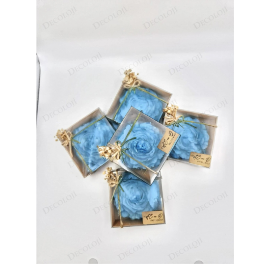 Nikah Şekeri - Jüt İp Süslemeli Mavi Şakayık Mum Hediyelik