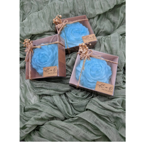 Nikah Şekeri - Jüt İp Süslemeli Mavi Şakayık Mum Hediyelik