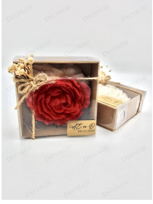 Jüt İp Süslemeli Kırmızı Şakayık Mum Hediyelik