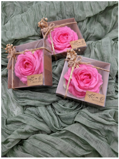 Nikah Şekeri - Jüt İp Süslemeli Pembe Şakayık Mum Hediyelik