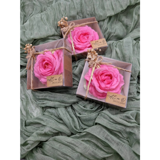 Nikah Şekeri - Jüt İp Süslemeli Pembe Şakayık Mum Hediyelik