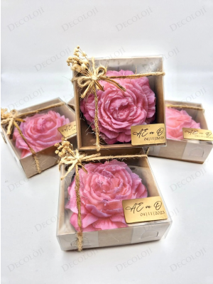 Jüt İp Süslemeli Pembe Şakayık Mum Hediyelik