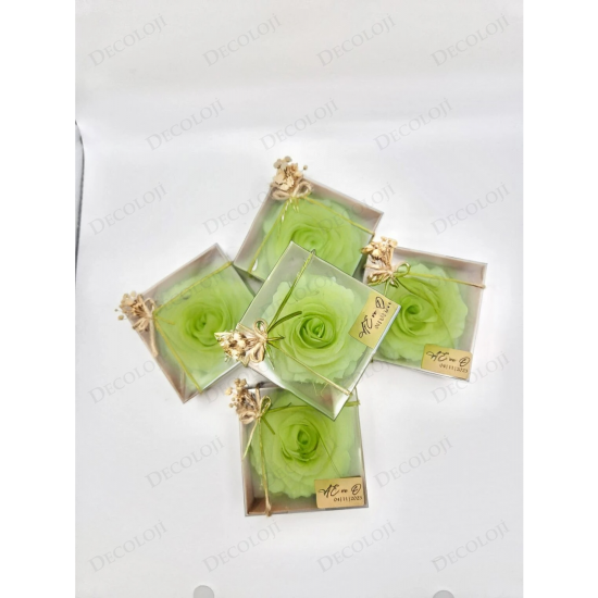 Nikah Şekeri - Jüt İp Süslemeli Yeşil Şakayık Mum Hediyelik