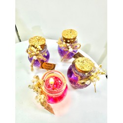 Alyans Baskılı Cam Şişe & Mor Jel Mum Hediyelik Alyans Baskılı Cam Şişe & Mor Jel Mum Hediyelik