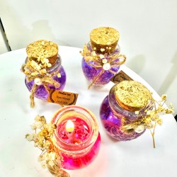 Alyans Baskılı Cam Şişe & Mor Jel Mum Hediyelik