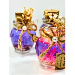 Alyans Baskılı Cam Şişe & Mor Jel Mum Hediyelik Alyans Baskılı Cam Şişe & Mor Jel Mum Hediyelik