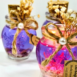 Alyans Baskılı Cam Şişe & Mor Jel Mum Hediyelik