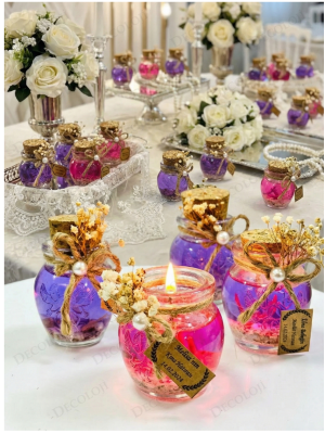 Alyans Baskılı Cam Şişe & Mor Jel Mum Hediyelik