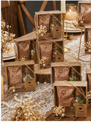 Jüt İp Süslemeli Kahve & Çakıl Taşı Çikolata Set Hediyelik