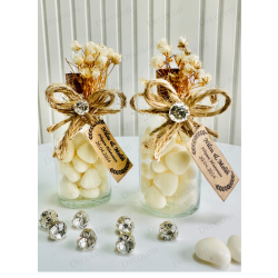 Jüt İp Süslemeli Cam Şişe & Beyaz Kalp Şeker Hediyelik Jüt İp Süslemeli Cam Şişe & Beyaz Kalp Şeker Hediyelik