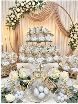 Metalik İp Süslemeli Halka & Şeker Hediyelik