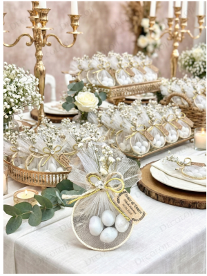 Metalik İp Süslemeli Halka & Şeker Hediyelik