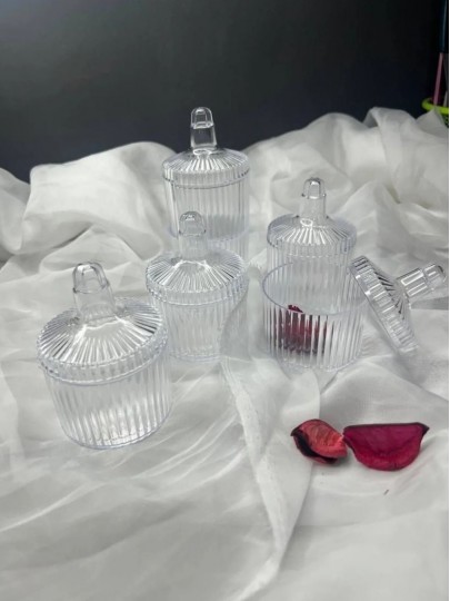 Malzeme - Mika Şeffaf Çizgili Mumluk & Şekerlik