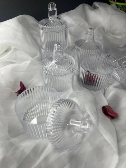 Malzeme - Mika Şeffaf Çizgili Mumluk & Şekerlik