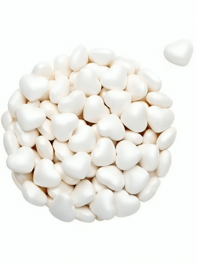 Malzeme - Kalp Şekilli Beyaz Renkli Sıkı Şekerleme Malzeme - Kalp Şekilli Beyaz Renkli Sıkı Şekerleme