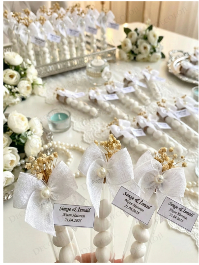 Nikah Şekeri - Nopeli Kurdele Süslemeli Cam Tüp & Şeker Hediyelik