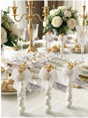 Nopeli Kurdele Süslemeli Cam Tüp & Şeker Hediyelik