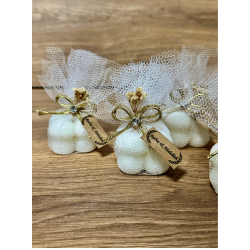 Jüt İp ve Tül Süslemeli Beyaz Bubble Mum Hediyelik