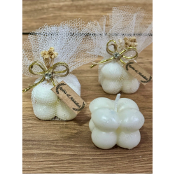 Jüt İp ve Tül Süslemeli Beyaz Bubble Mum Hediyelik