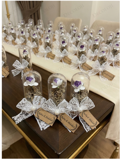 Nikah Şekeri - Jüt İp Süslemeli Fanus & Lavanta Kurusu Hediyelik