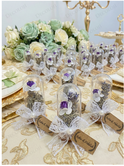 Nikah Şekeri - Jüt İp Süslemeli Fanus & Lavanta Kurusu Hediyelik