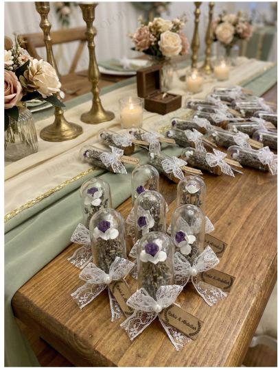 Nikah Şekeri - Jüt İp Süslemeli Fanus & Lavanta Kurusu Hediyelik